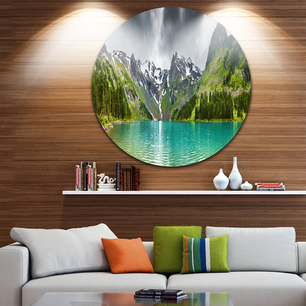 Mountain Lake Panorama, Photography Round Wall Art, 36"