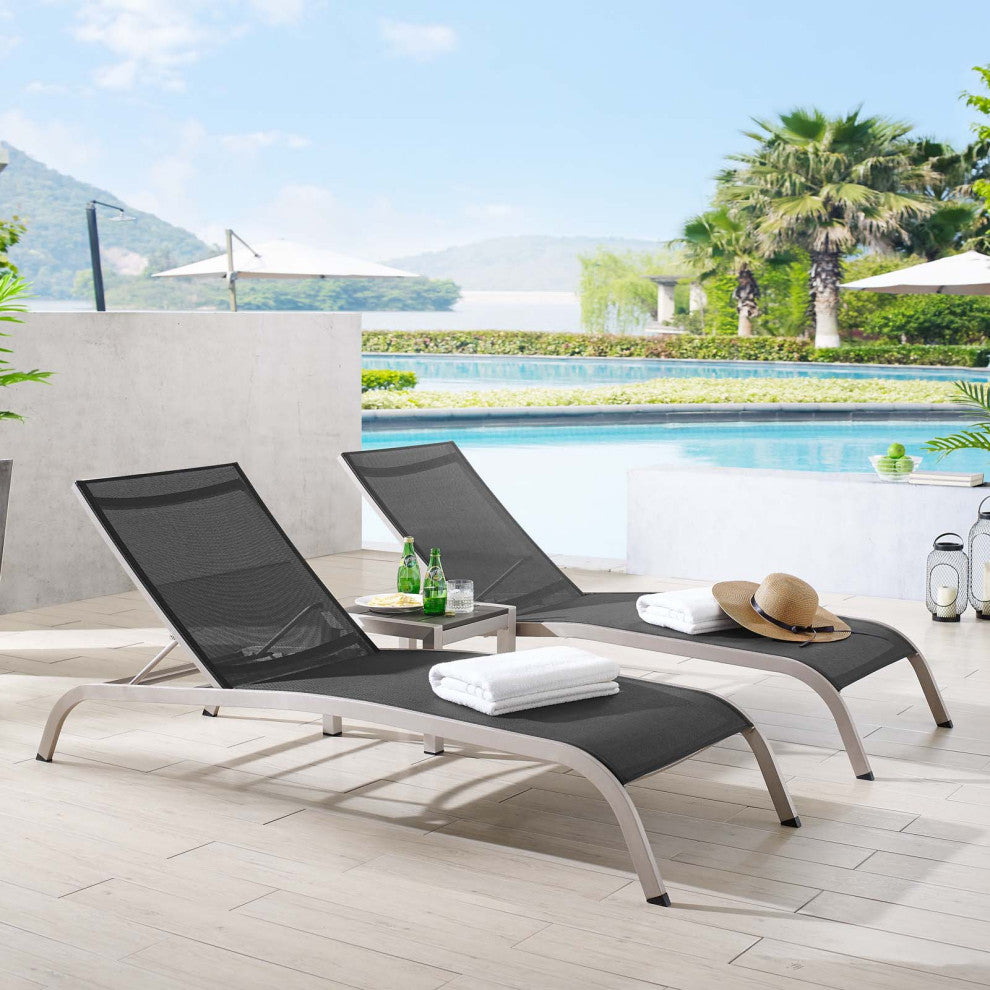 Savannah 3 Piece Outdoor Patio Mesh Set Black