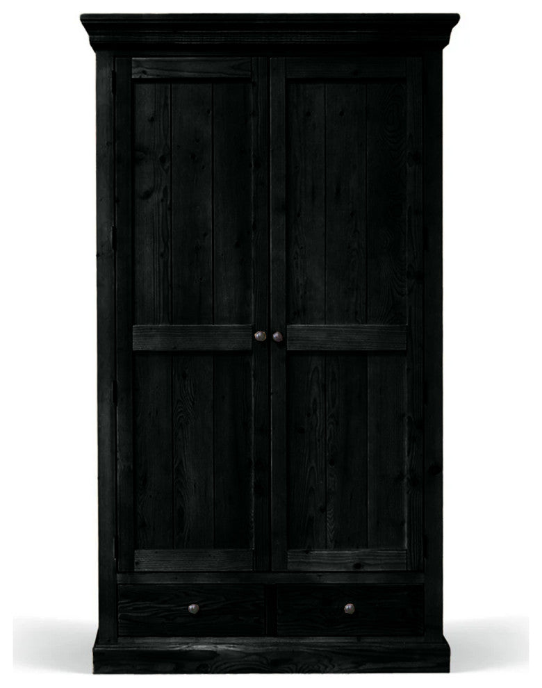 Rustic Solid Wood Wardrobe, Black