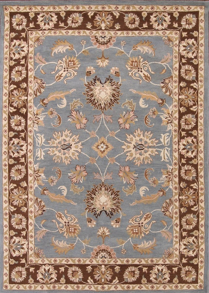 Oushak Hand Tufted Oriental Bordered Area Rug, Blue, 5x8''