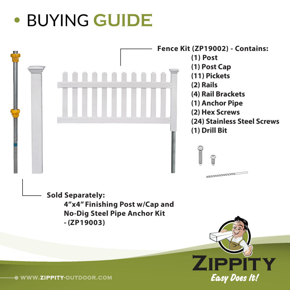 36" High No-Dig Newport Vinyl Permanent Picket Yard Fence