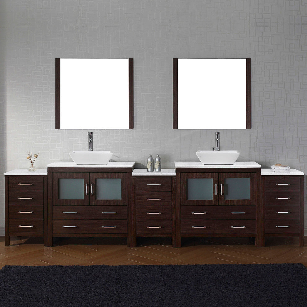 Dior 126" Double Bathroom Vanity, Espresso, Marble, Polished Chrome Faucets
