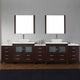 Dior 126" Double Bathroom Vanity, Espresso, Marble, Polished Chrome Faucets
