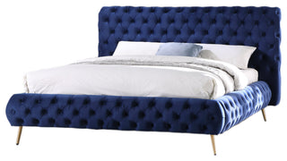 Demeter Tufted Velvet Platform Bed, Blue, California King