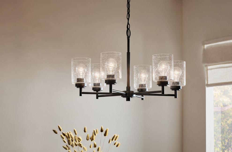 Winslow 26" 6 Light Chandelier With Clear Seeded Glass, Black