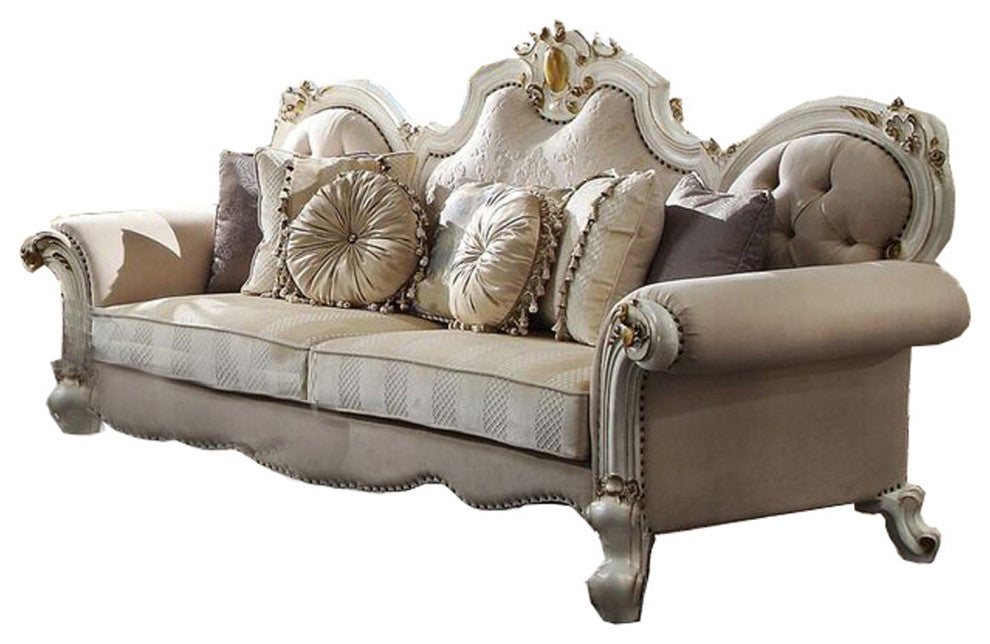Benzara BM215004 'Scrolled Back Sofa With Rolled Arms, Antique White