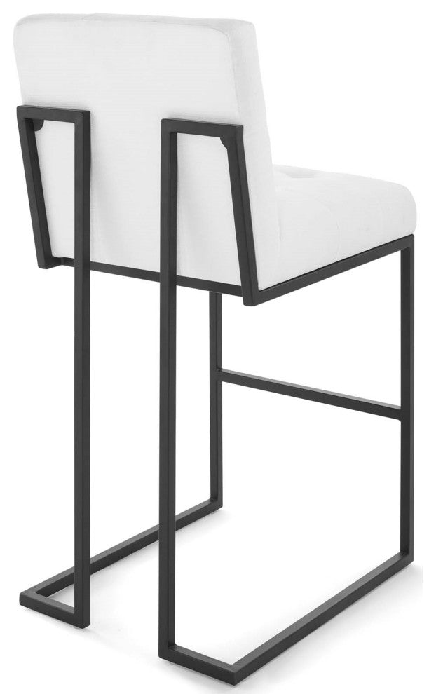 Fabric Bar Stool, Industrial Modern Barstool, Black Metal Tufted Barstool, White
