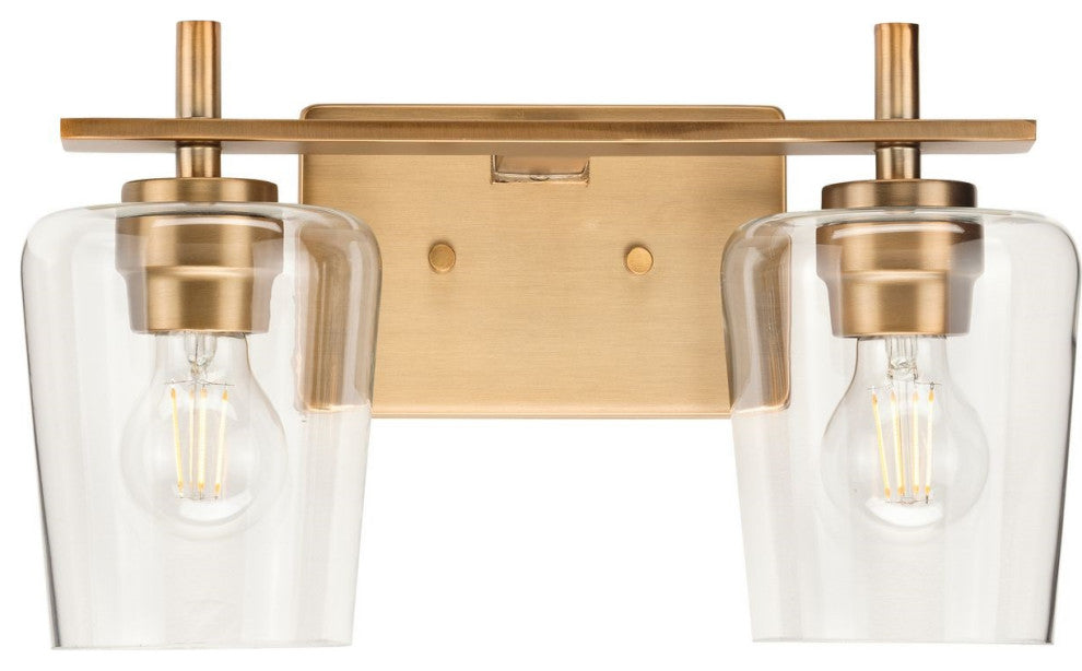 Calais 14.62" 2-Light Vintage Brass Clear Glass Bath Vanity Light