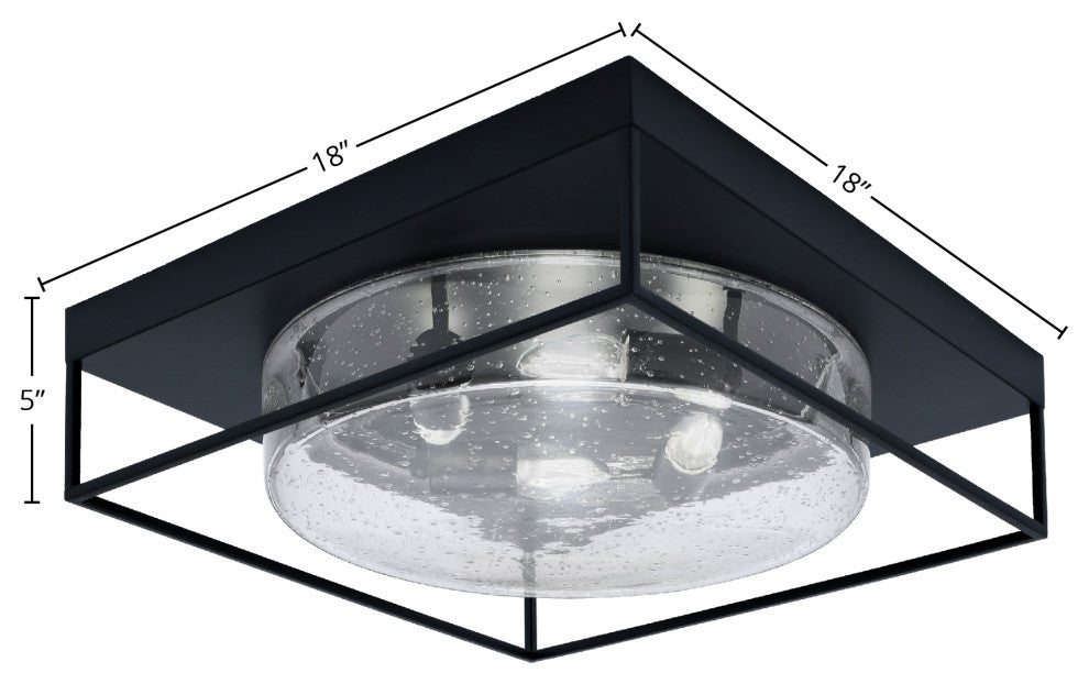 18" 4-Light Flush Mount Light, Matte Black, Clear Bubble Glass