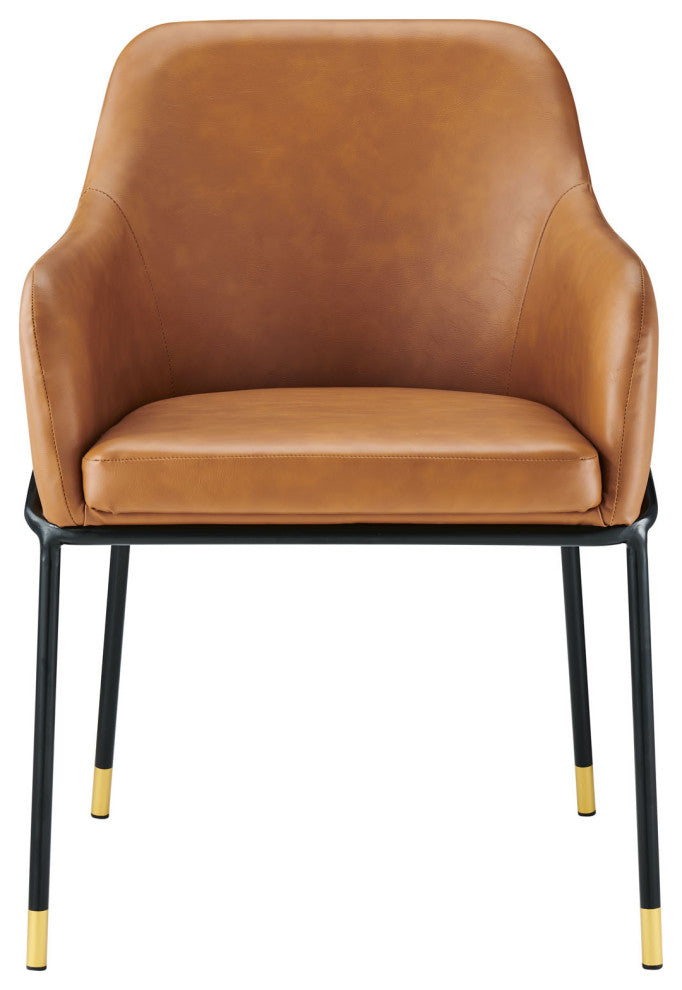 Dining Chair, Set of 2, Tan Black, Vegan Leather, Modern Bistro Hospitality