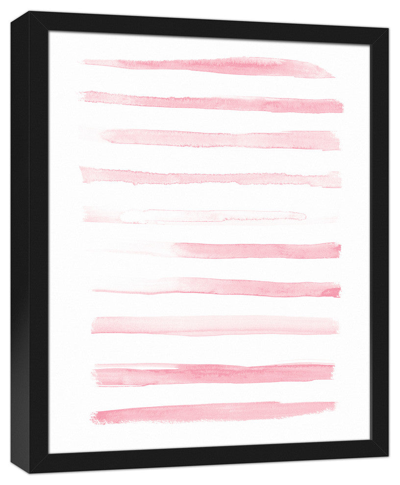 Pink Watercolor Stripes 16x20 Black Framed Canvas