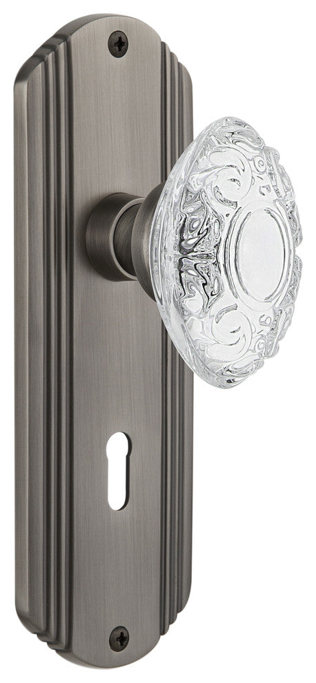 Deco Plate Double Dummy, Keyhole Crystal Victorian Knob, Antique Pewter, DECCVI