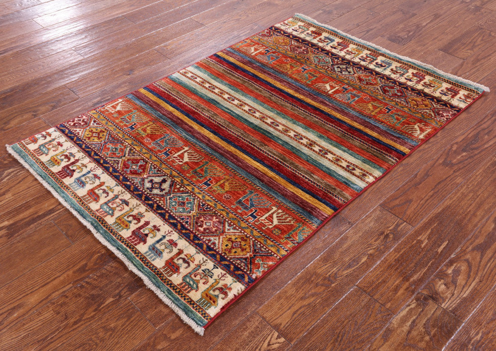 Tribal Persian Gabbeh Hand Knotted Wool Rug 3' 2" X 4' 10" - Q12658