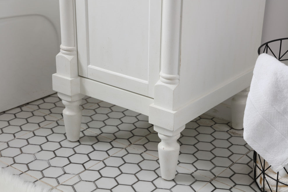 18" Single Bathroom Vanity, Antique White With Ivory White Engineered Marble