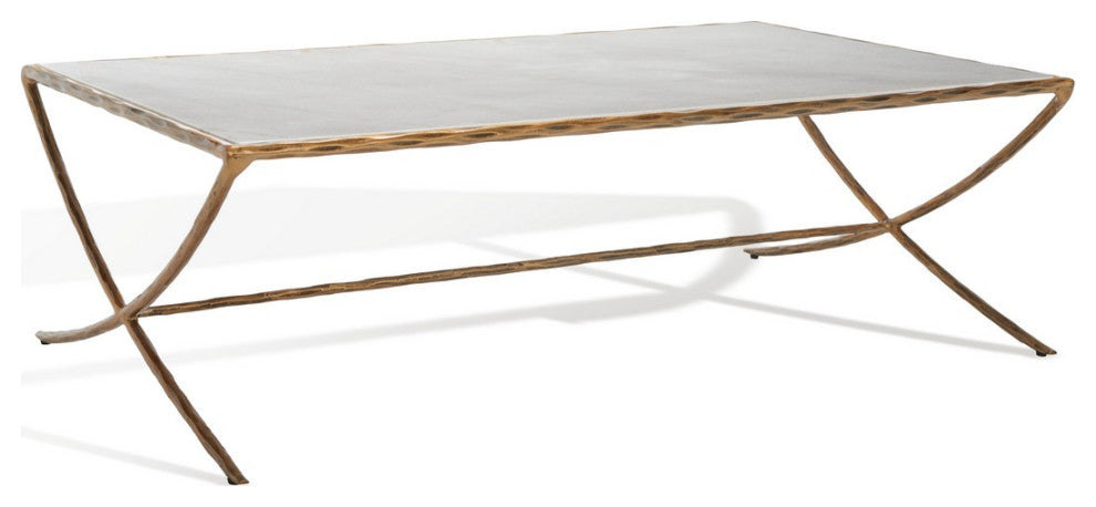Safavieh Couture Debbie Rectangle Metal Coffee Table, Brass/White