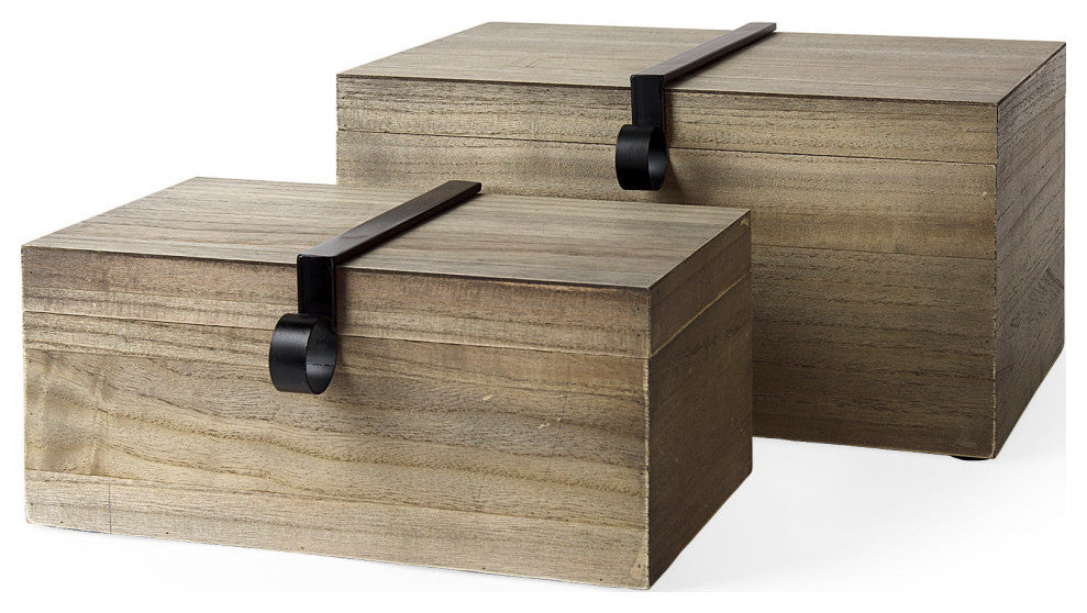 Josh Light Brown Wood With Metal Detail Boxes, 2-Piece Set