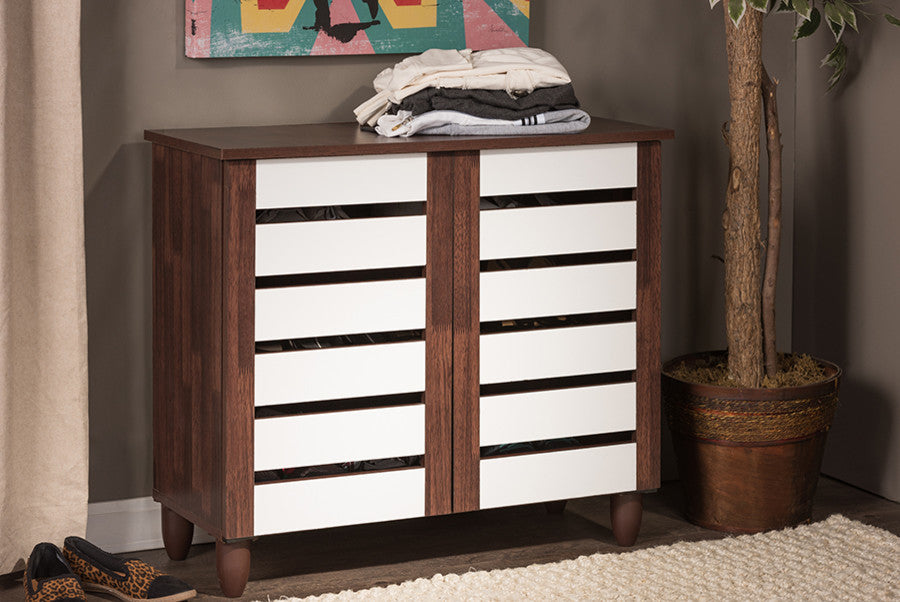 Gisela Oak and White 2-Tone Shoe Cabinet With 2 Doors