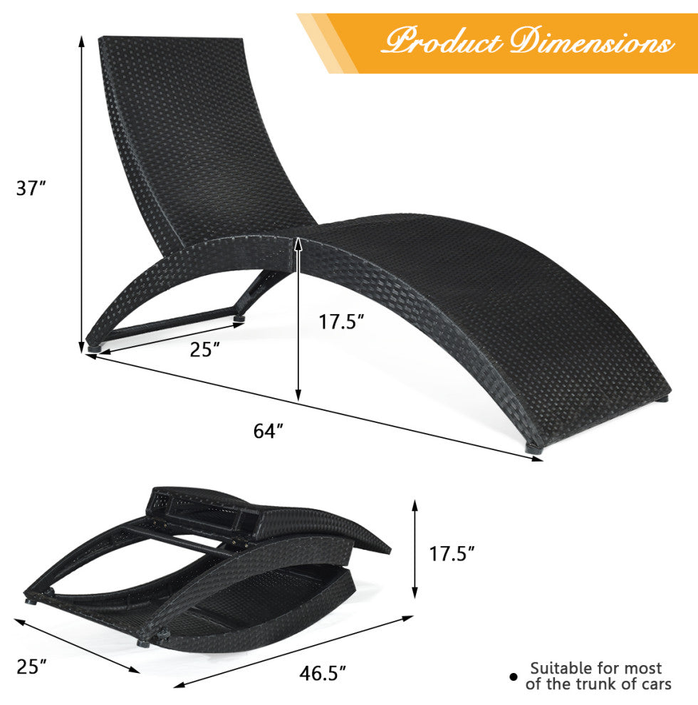 Costway Folding Patio Rattan Lounge Chair Chaise Cushioned Garden Lawn Black