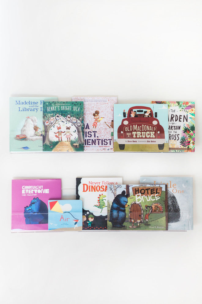 Peekaboo Clear Acrylic Book Shelves (Set of 2), 30"x3.25"x8.5"