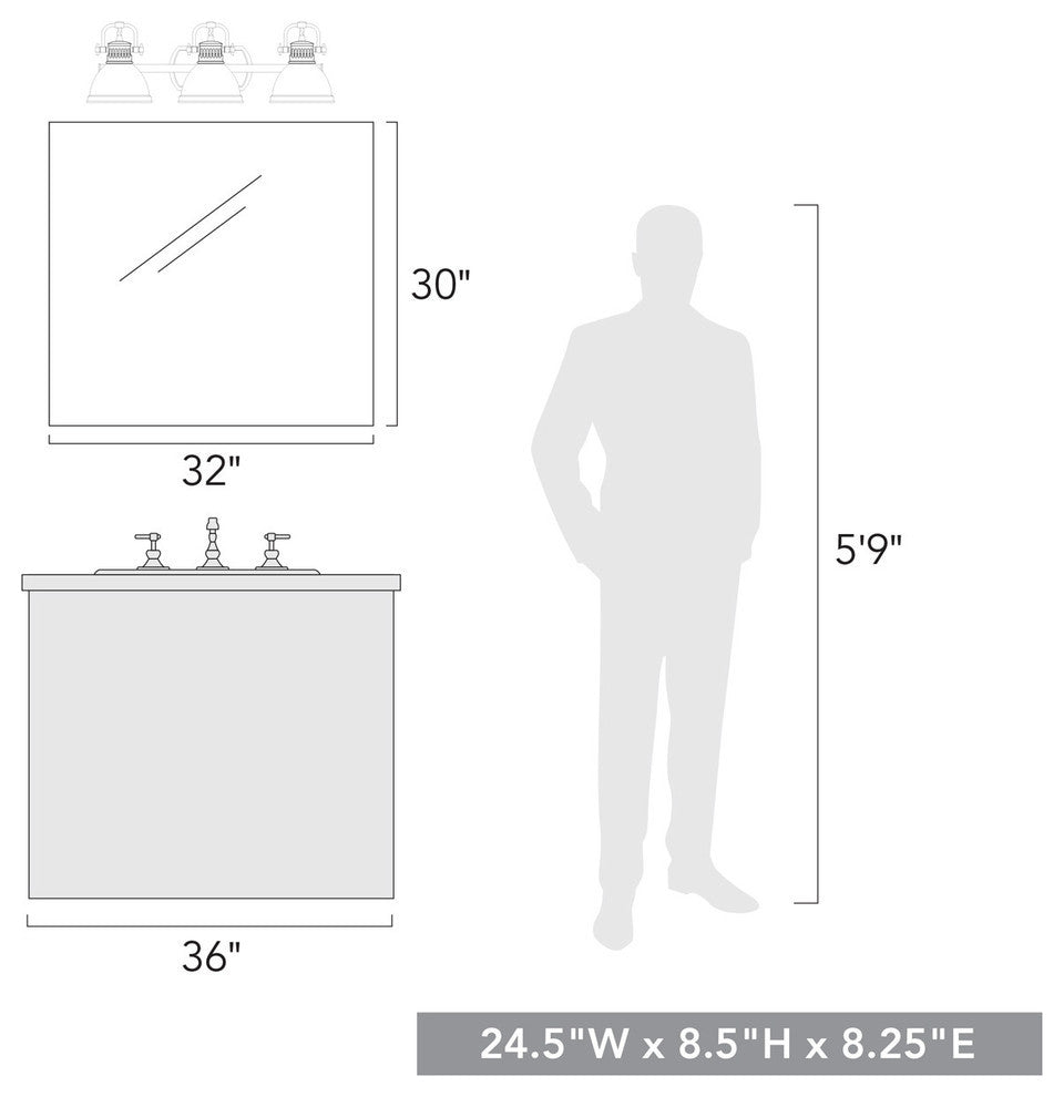 Duncan 3 Light Bath Vanity, Pewter With A Matte Black Shade