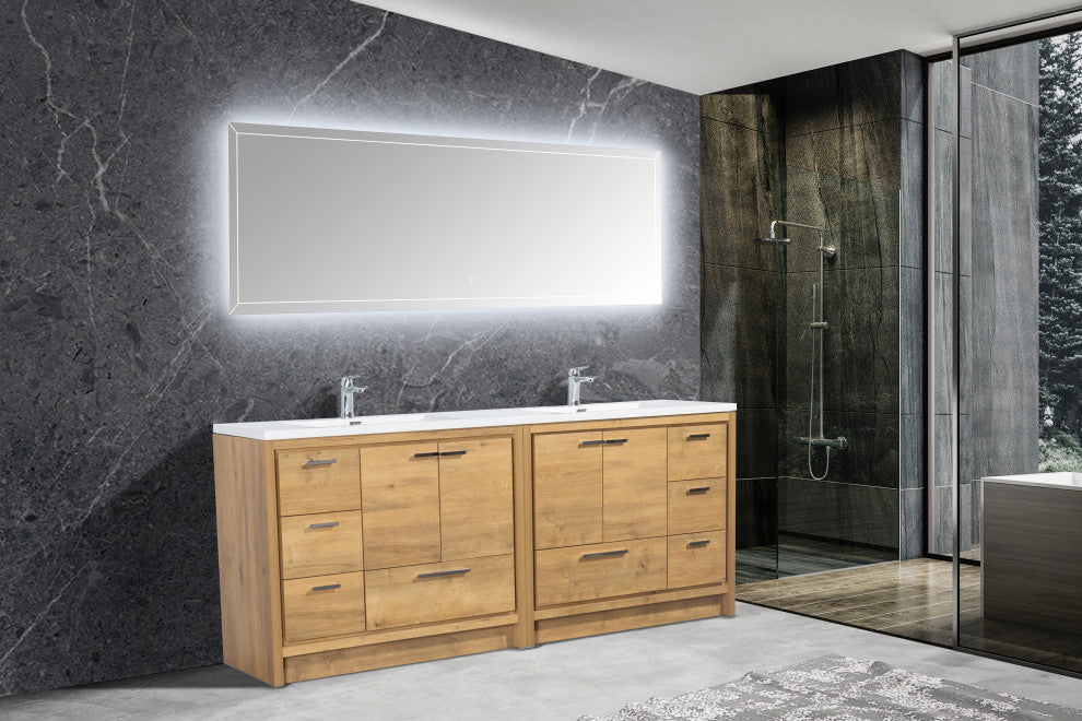 ALMA-ALLIER 84"  VANITY WITH SINK, Natural-Oak