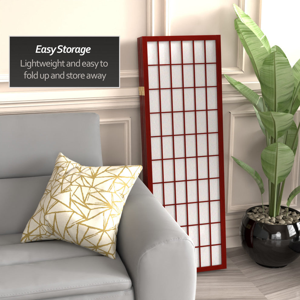 4' Tall Window Pane Shoji Screen, Rosewood, 5 Panels