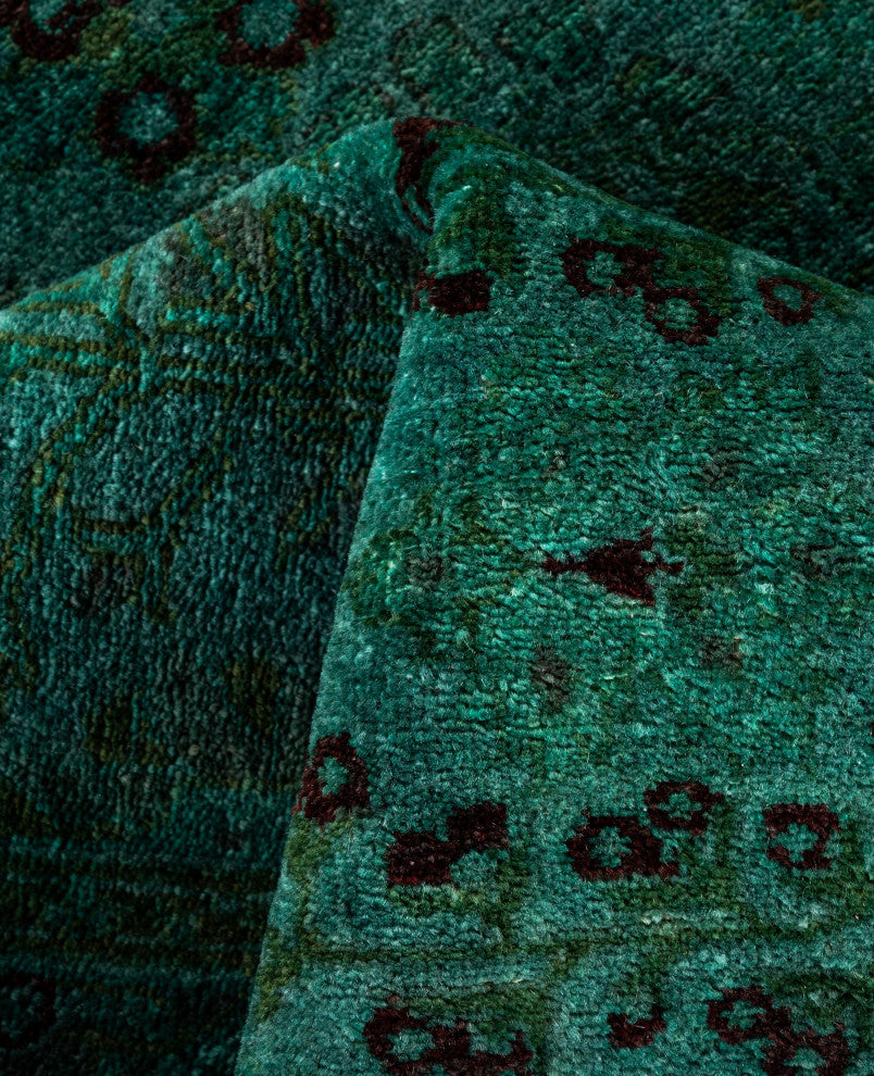 Overdyed One-of-a-Kind Hand-Knotted Area Rug Green, 4' 2" x 6' 3"