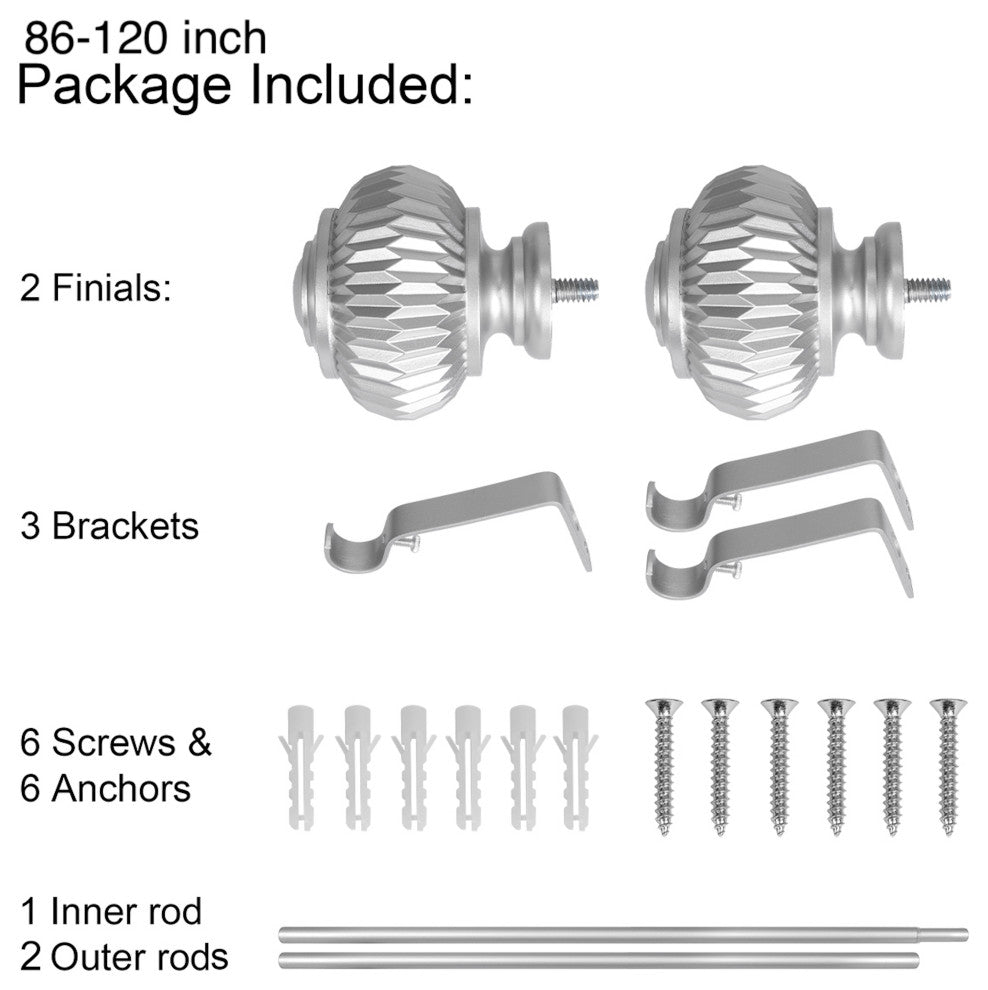 UTOPIA ALLEY 3/4" Curtain Rod, Adjustable Curtain rods for Windows, Nickel, 86"-120"