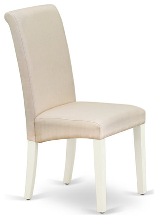 5Pc Dining Set, Round Room Table, Four Parson Chairs, Cream Fabric, White