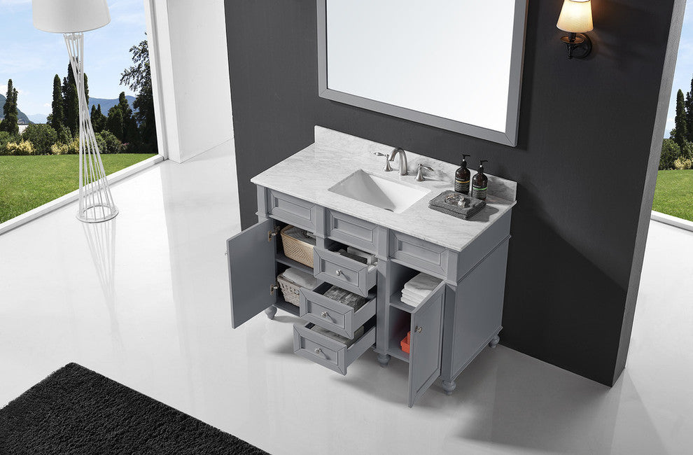 48" Single Bathroom Vanity, Taupe Gray with Carrara White Marble Top