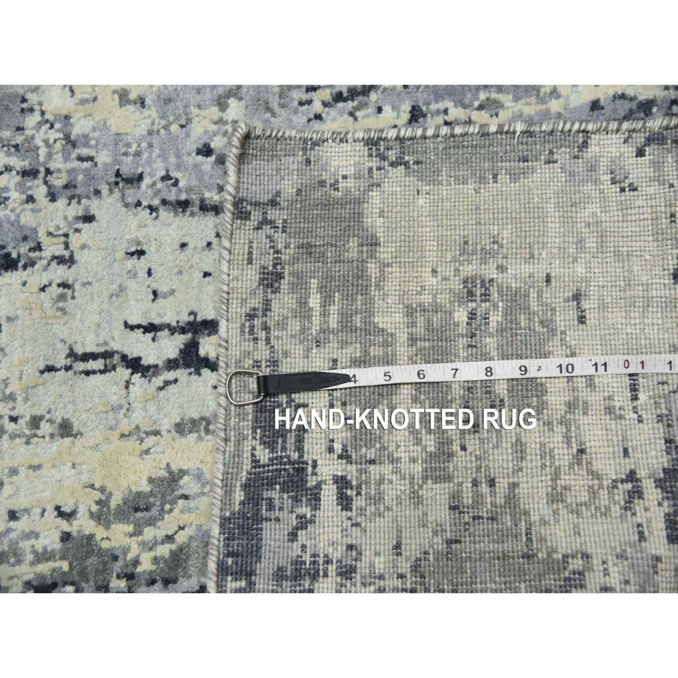 Charcoal Gray Wool and Silk Denser Weave Hand Knotted Runner Rug, 2'7"x10'3"