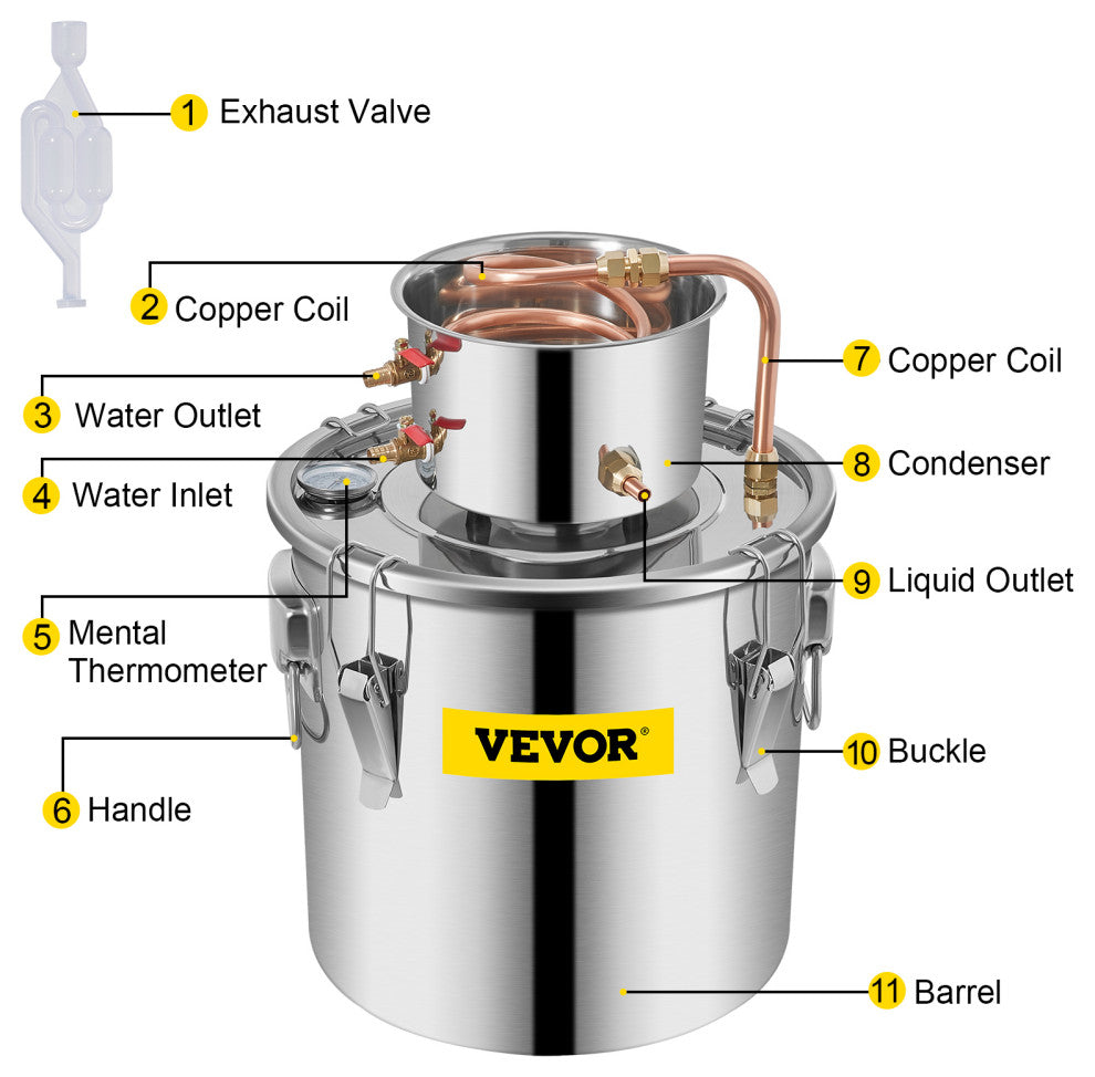 Alcohol Still Water Alcohol Distiller Copper Tube With Circulating Pump, 8 Gallon