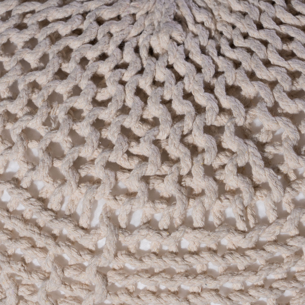 GDF Studio Austin Knitted Cotton Pouf, Beige