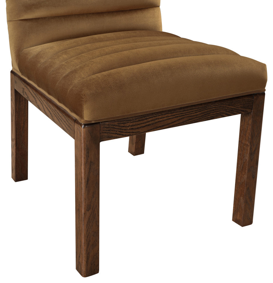 Evelyn Upholstered Dining Chair, Saddle, Velvet, Walnut Finish