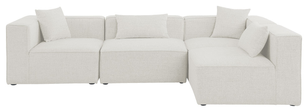 Cube Upholstered Modular Sectional, Cream, 4-Piece: 2 Armless Chair, 2 Corner Chair, Linen Texured Fabric