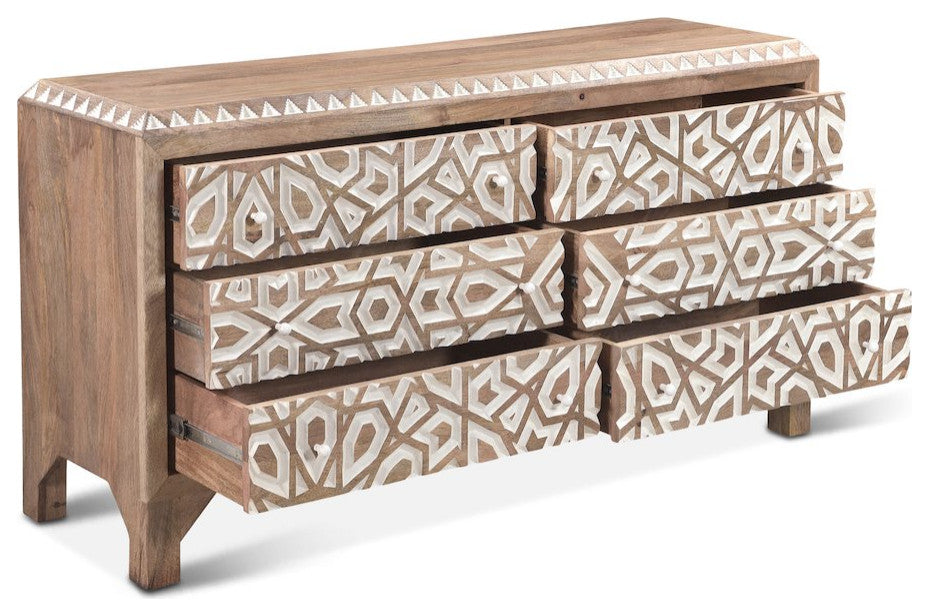 Haveli Dresser 61In Carved, Natural White