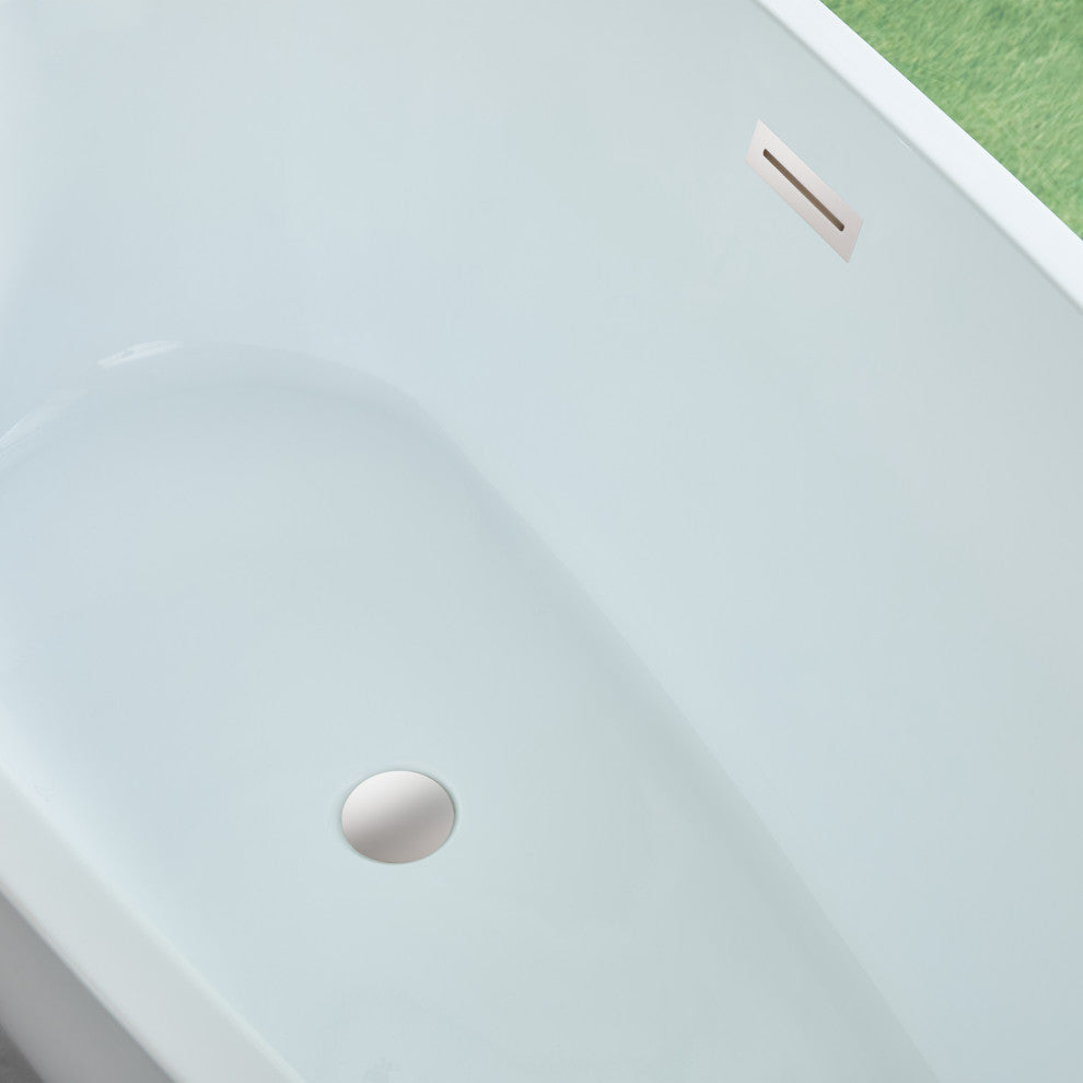 Freestanding Acrylic Bathtub, White/Polished Chrome, 59"