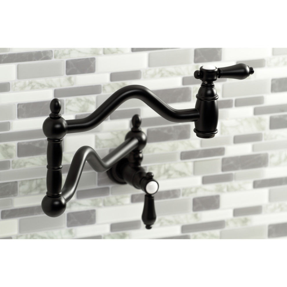 Kingston Brass KS2100BAL Heirloom Wall Mount Pot Filler, Matte Black