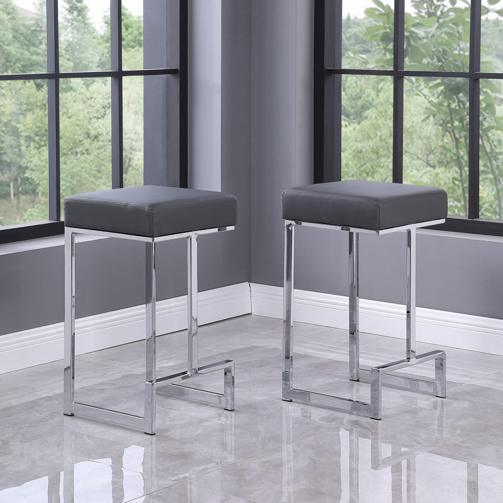 Jakob Backless 25" Counter Height Stool, Stainless Steel, Set of 2, Gray