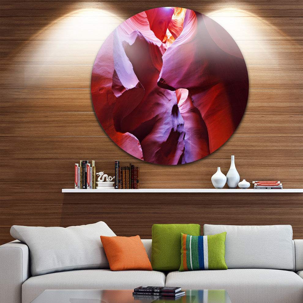 Purple Rays In Antelope Canyon, Landscape Photo Disc Metal Artwork, 38"