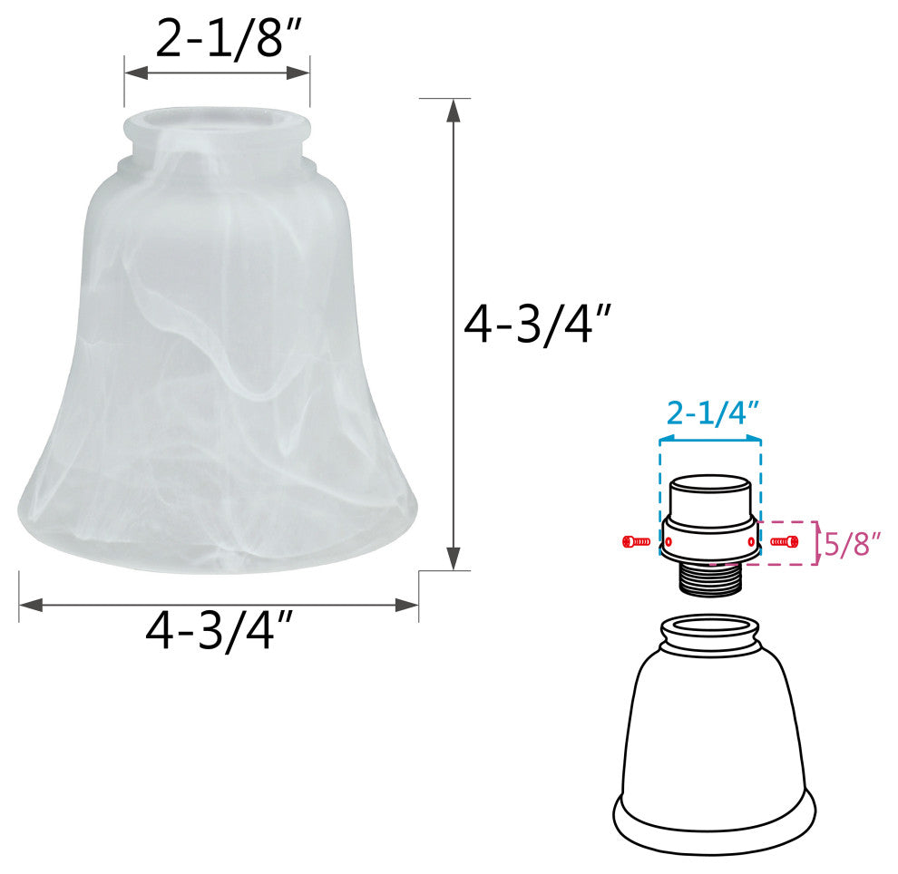 Aspen Creative 23030-4 Replacement Bell Shaped Alabaster Glass Shade 4 Pack