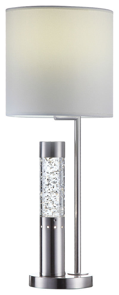 Metal Base Table Lamp with LED Glass Tube and Drum Shaped Shade,Silver and White