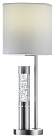 Metal Base Table Lamp with LED Glass Tube and Drum Shaped Shade,Silver and White