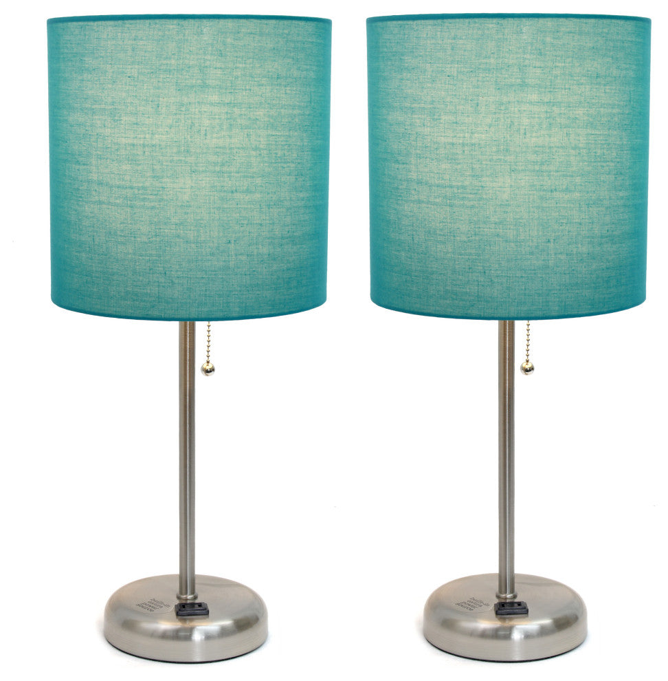 LimeLights Stick Lamp with Charging Outlet and Fabric Shade Two Pack Set