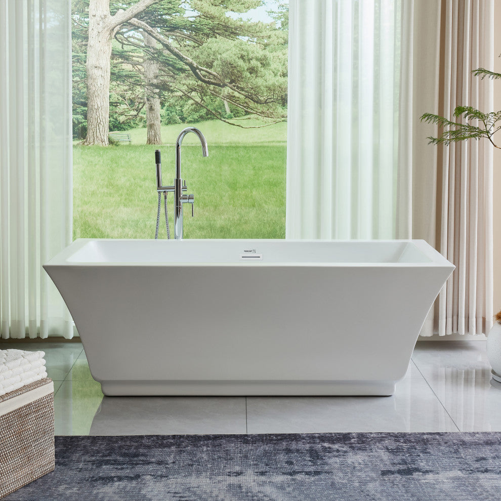 Freestanding Acrylic Bathtub, Pure White, S, 59"
