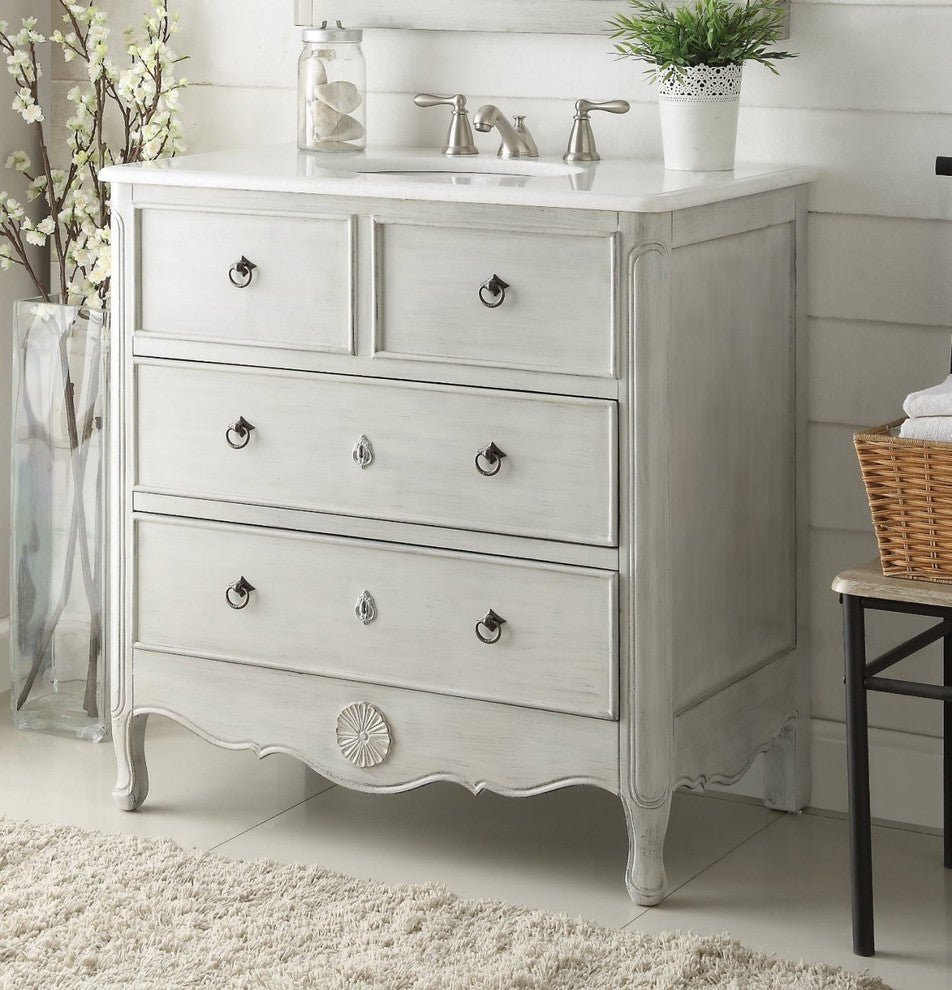 34" Cottage Look Daleville Bathroom Sink Vanity, Distressed Gray, Without Mirror
