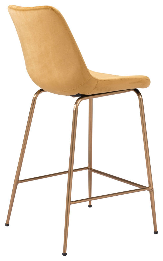 Counter Stool Chair, Steel Metal, Fabric, Yellow, Gold, Bar Kitchen Cafe Bistro