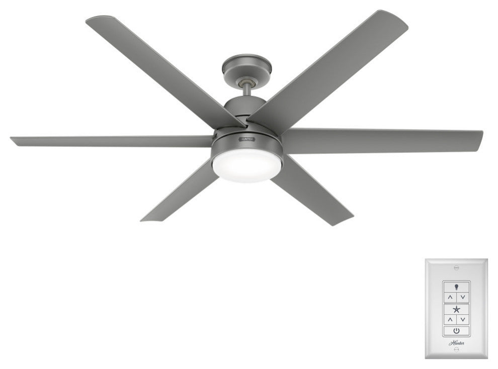Hunter 60" Skysail Matte Silver Wet Rated Ceiling Fan, LED Kit, Remote