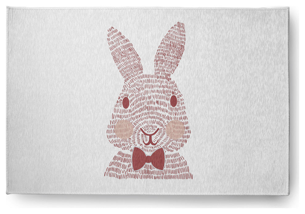 Monochrome Bunny Easter Chenille Rug, Ligonberry Red, 4'x6'
