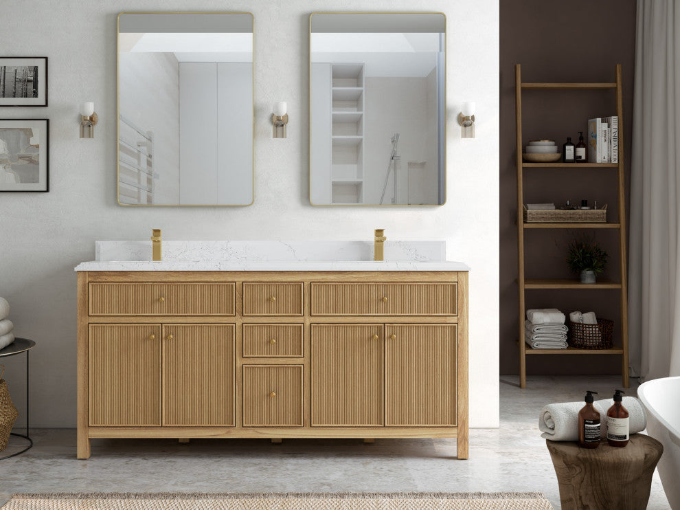 Sonoma 72 Double Sink Bath Vanity in Light Natural Teak with 1.5" Empira Quartz